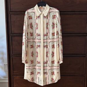 Tory Burch Cream Floral Long Sleeve Dress, 00